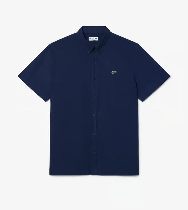 Lacoste Dark Blue Cotton Regular Fit Short Sleeve Shirt