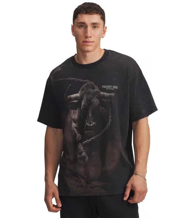 Under Armour Black Project Rock Washed Printed Regular Fit T-Shirt