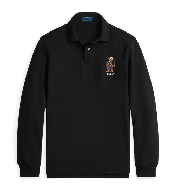 Polo Ralph Lauren Black Cotton Regular Fit Graphic Long Sleeves Polo T-Shirt