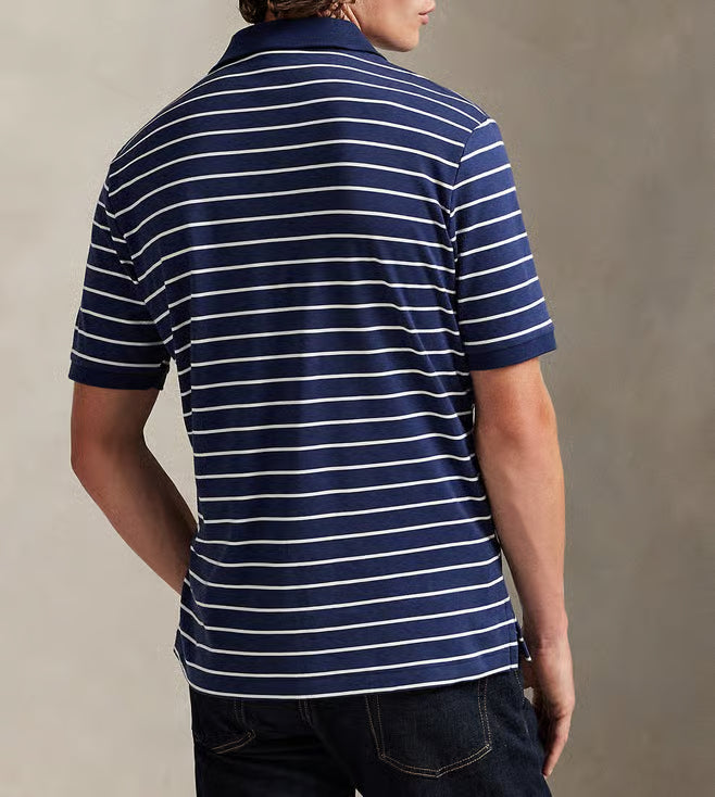 Polo Ralph Lauren Navy Cotton Slim Fit Striped Short Sleeves Polo T-Shirt