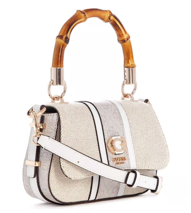 Guess Bamboo Top Handle Crossbody Bag – Natural/White