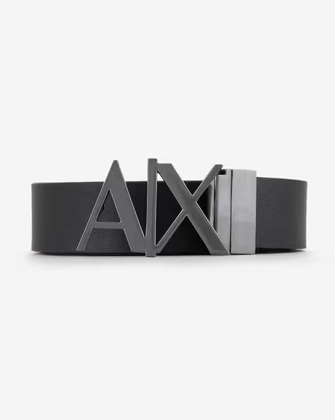 Armani Exchange AX Logo Buckle Leather Belt – Black