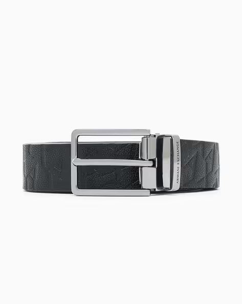 Armani Exchange AX Monogram Embossed Belt – Black