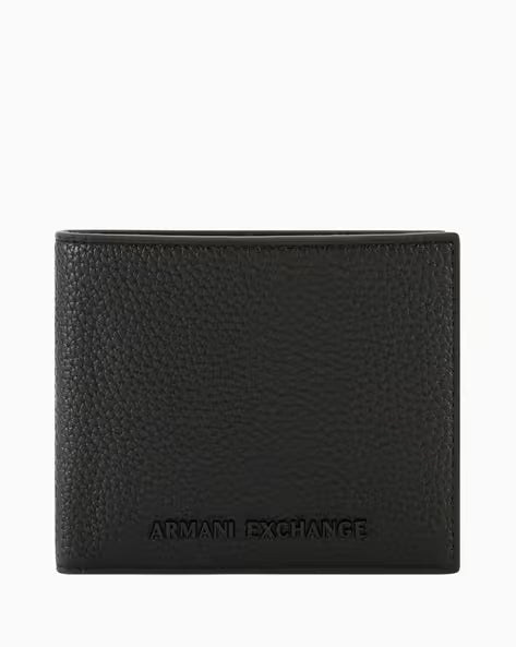Armani Exchange Pebbled Leather Bifold Wallet – Black & Orange