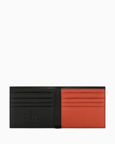 Armani Exchange Pebbled Leather Bifold Wallet – Black & Orange