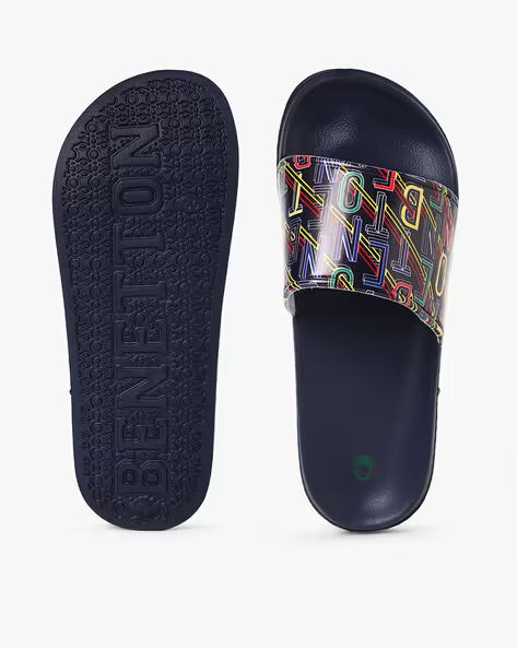 United Colors of Benetton Neon Graffiti Slide Sandals – Navy