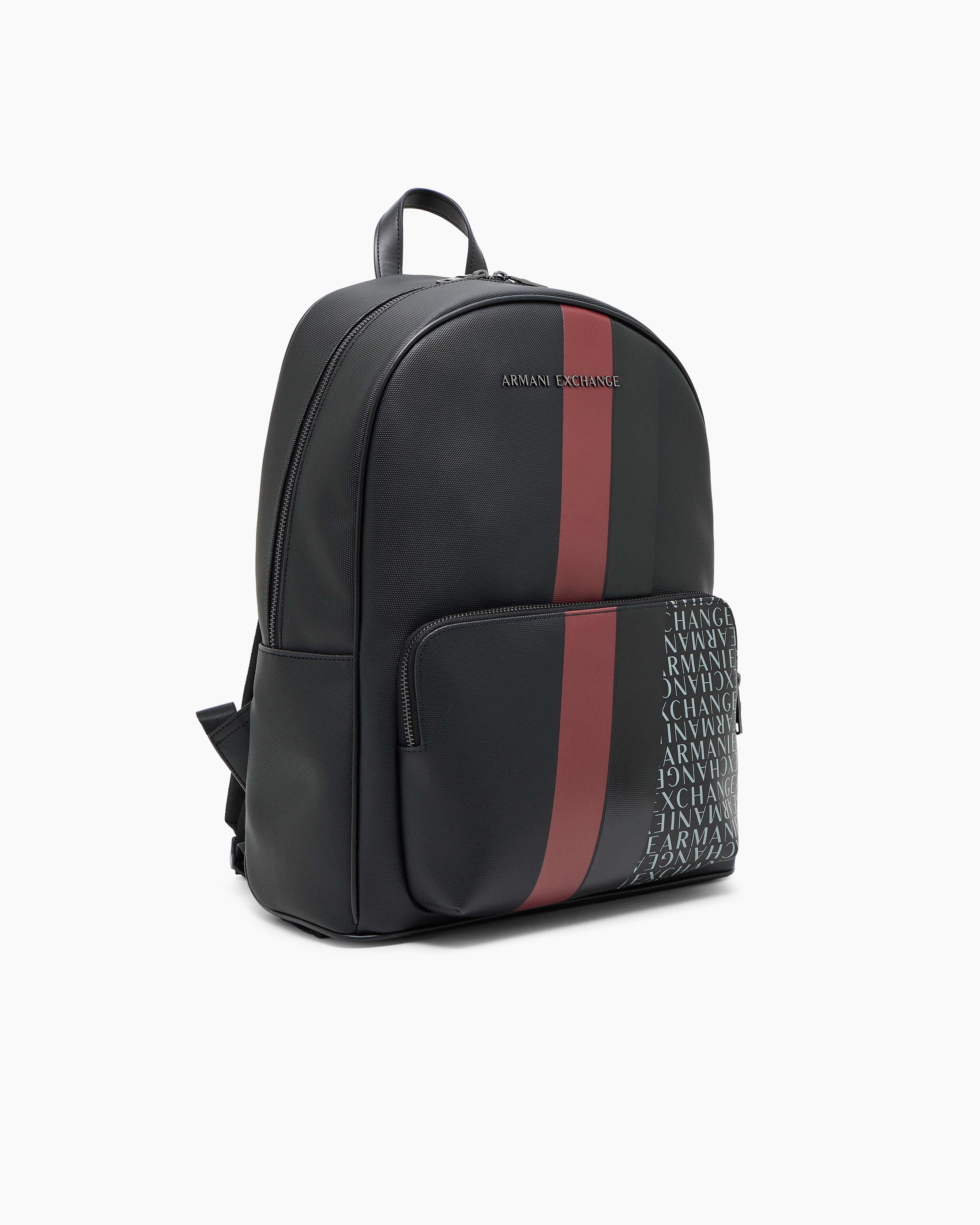 Armani Exchange Stripe & Logo Leather Backpack – Burgundy