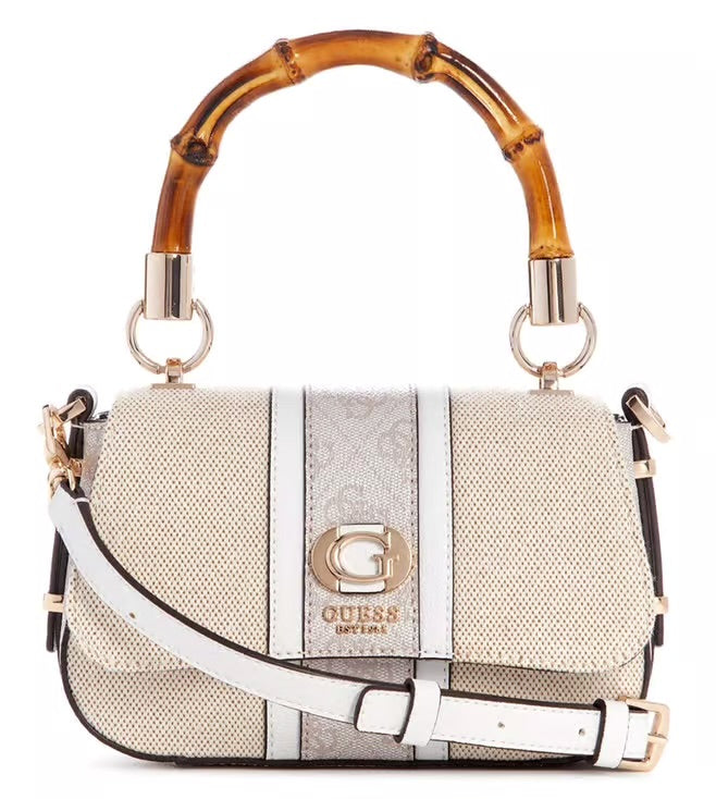 Guess Bamboo Top Handle Crossbody Bag – Natural/White