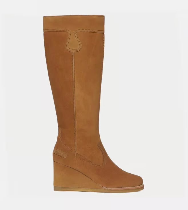 Saint G Camel Suede Leather Knee High Wedge Heel Boots