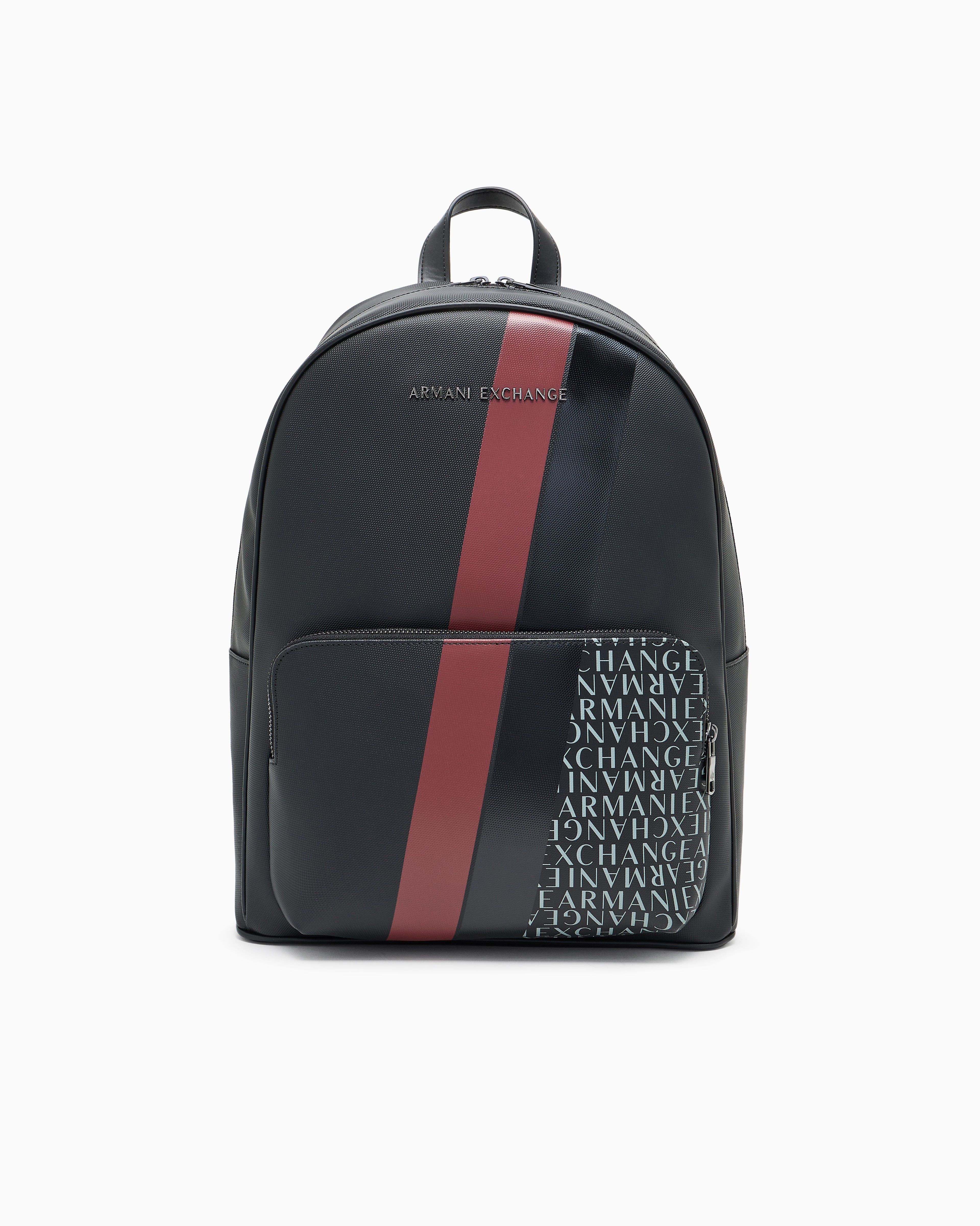 Armani Exchange Stripe & Logo Leather Backpack – Burgundy